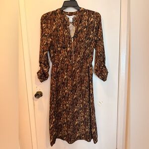 APRICOT Long Sleeve Brown Patterned Dress